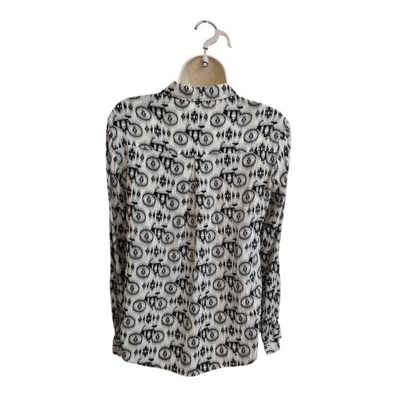 Maeve Bicycle Print Blouse Long Sleeve Black/White Size 8 Lightweight Artistic - Picture 2 of 7